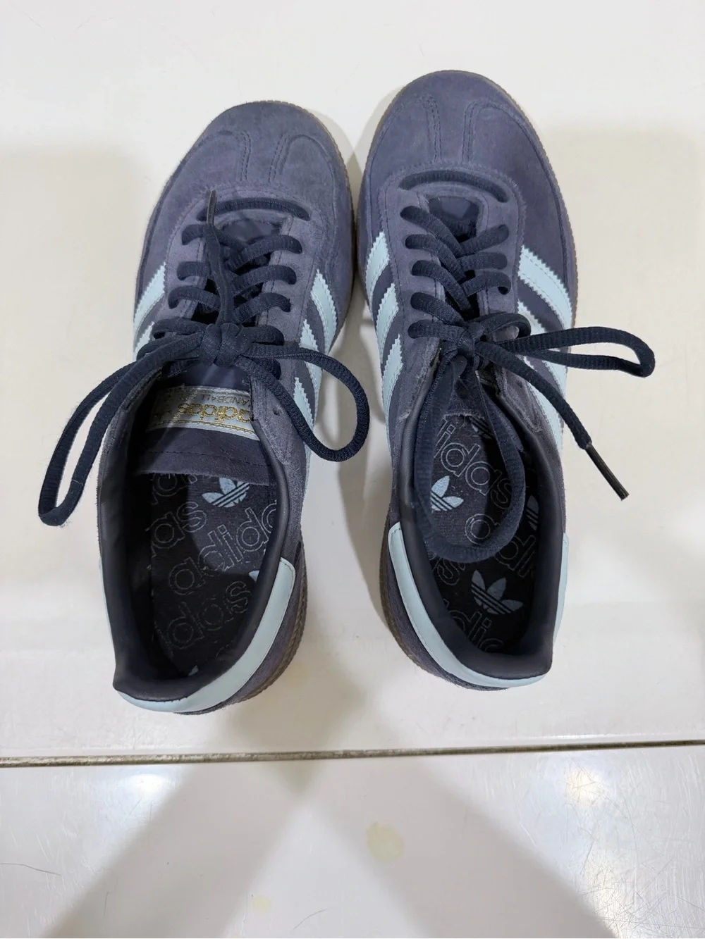 adidas Men’s Suede Sneakers in Navy with Light Blue Stripes
